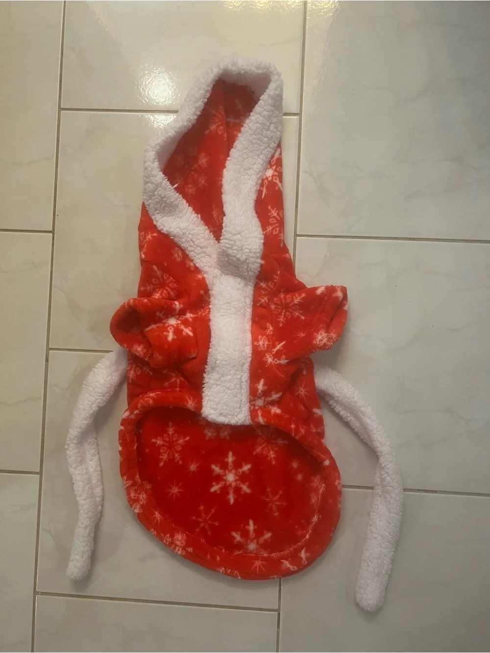 Red with White Snowflakes Fleece with White Sherpa Accents Hooded Robe for Dog